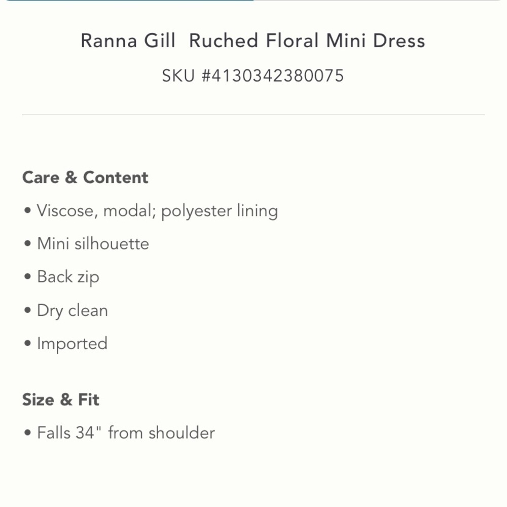 Anthropologie NWT Ranna Gill Ruched Floral Mini Dress Size XXS. - Picture 7 of 10